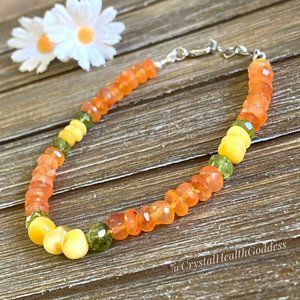 Carnelian Baltic Amber Dainty Gemstone Bracelet